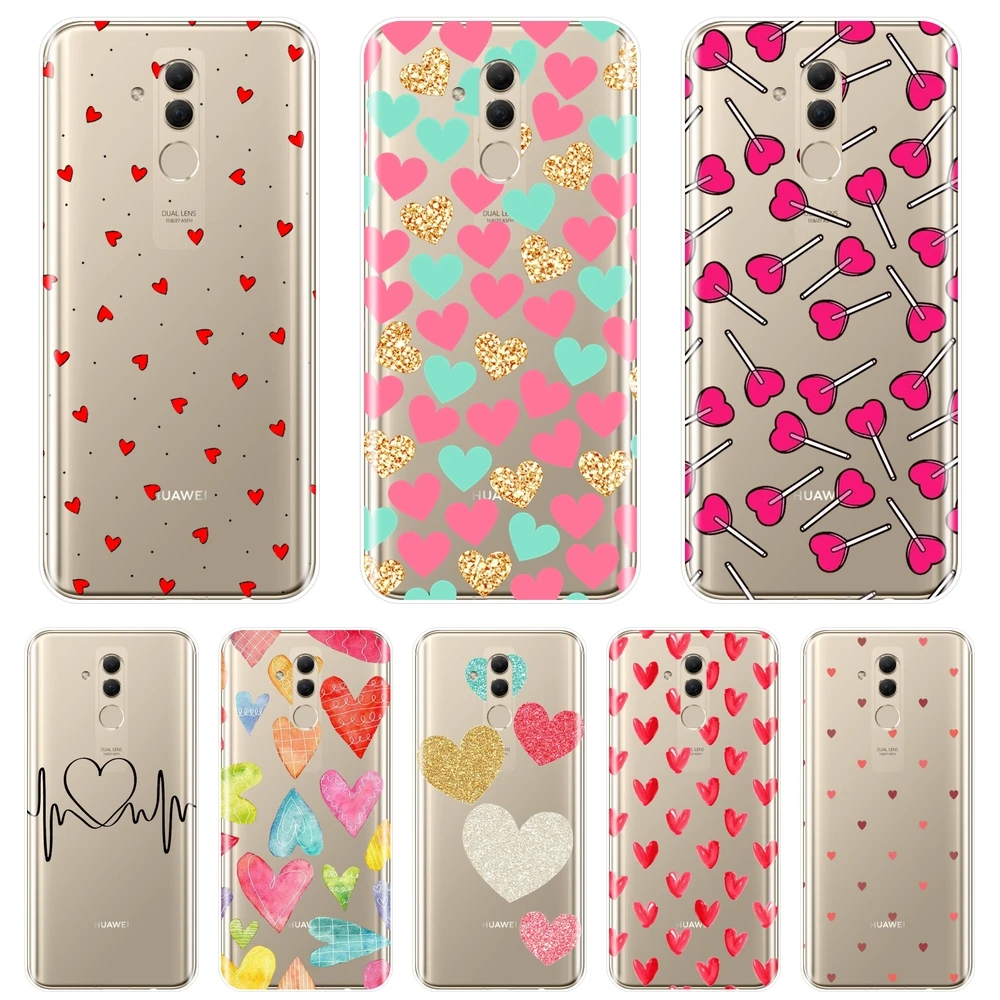 Чехол для телефона из ТПУ Huawei Mate 9 10 20 Lite Love Hearts Kawaii милый красный чехол 7 8 Pro