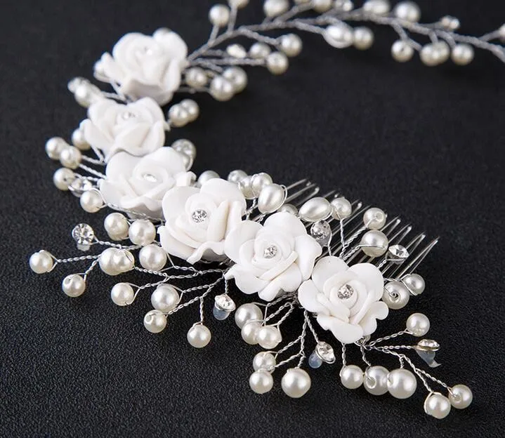 Свадебный Романтический белый цветок жемчуг вязаный Плетеный гребень для волос ручной работы невесты высокое качество свадебные аксессуары для волос