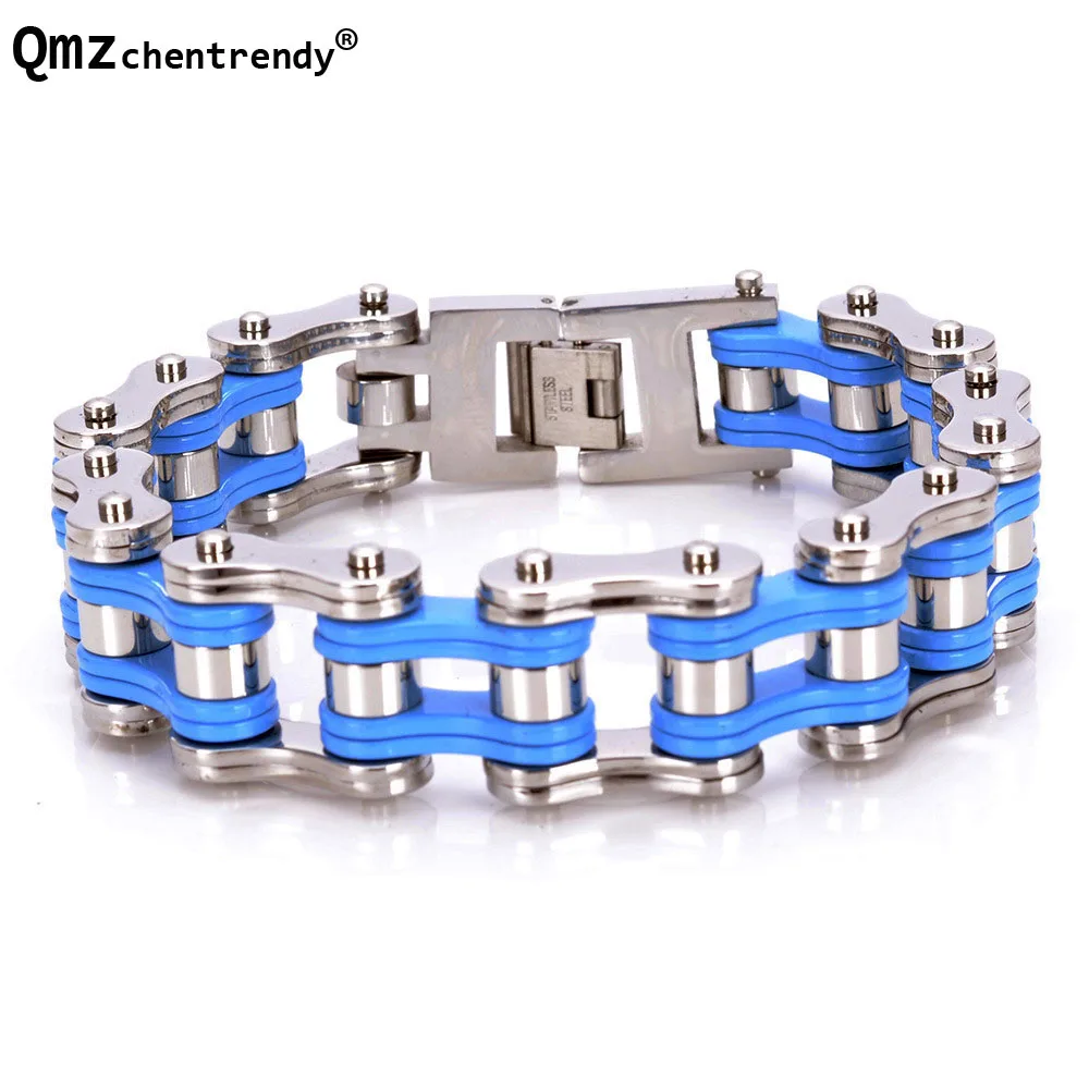 

316L Stainless Steel Blue Orange Green Colors Motor Biker Bangles Huge Heavy Men Motorcycle Biker Chain Bracelet For Boy
