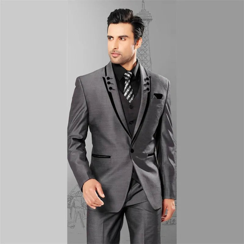 2017 grey 3 pieces Mens Suit Plaid Terno masculino Wedding Groom Tuxedo Tailored Suits for men Custom Made (Jacket+pants+vest)