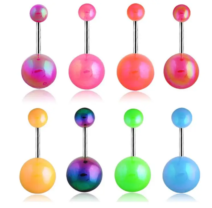 Colorful UV acrylic + pearl Piercing Belly Button Ring Barbell Piercing