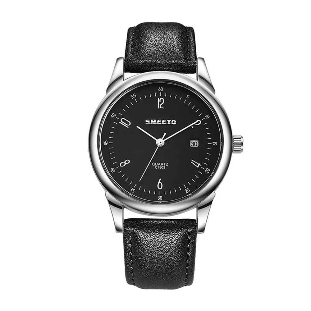 

Business reloj hombre 2018 Faux Leather Strap Men Round Case Quartz Analog Wrist Watch Gift montre relojes