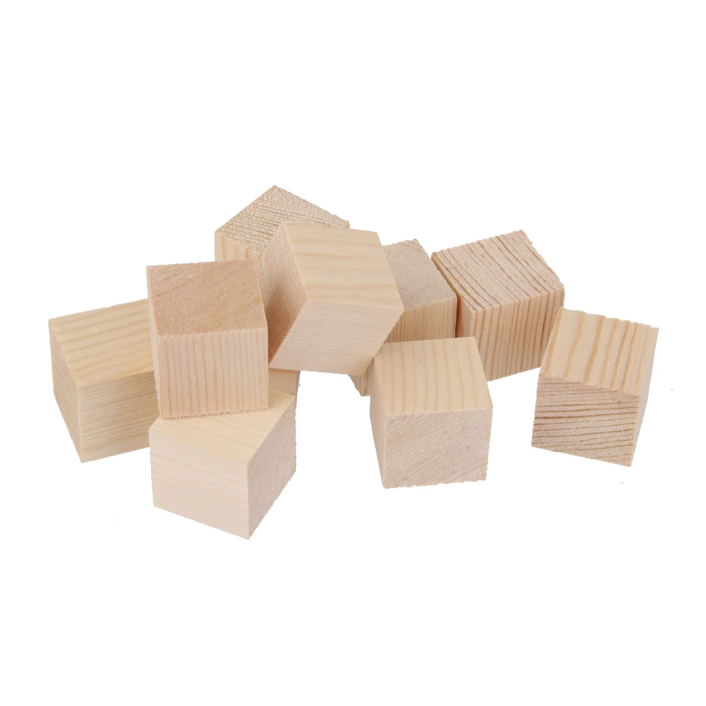 20pcs Natural Wooden Square Cubes Blocks Embellishment for Kids Toys Craft 25mm