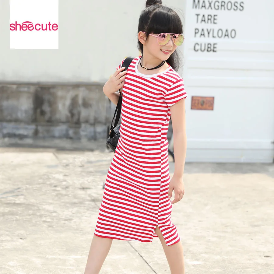 

New Striped Girls Dress Long Children's Dress Slim Children's Dresses Summer Children's Dress