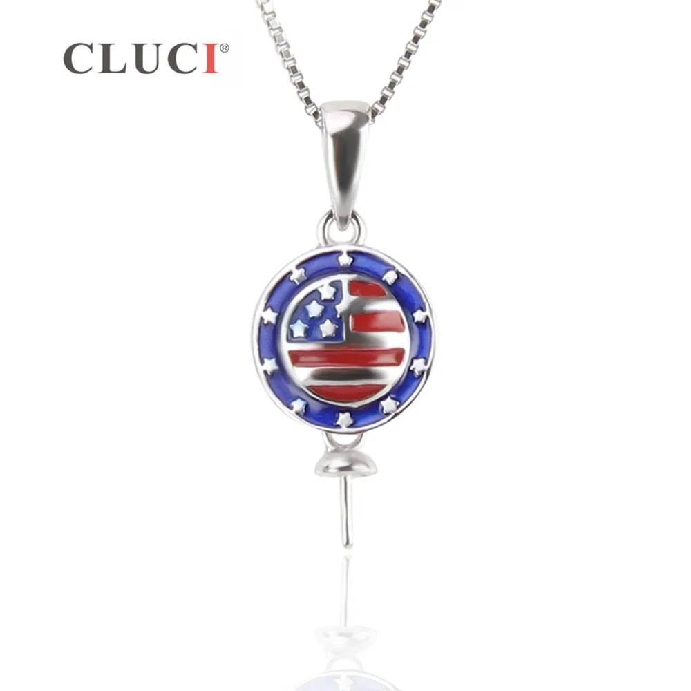 

CLUCI USA Flag Necklace Accessary FIT 7-8mm pearl, Star and Stripes Pendant July 4th Independence Day Necklace Jewelry Best Gift
