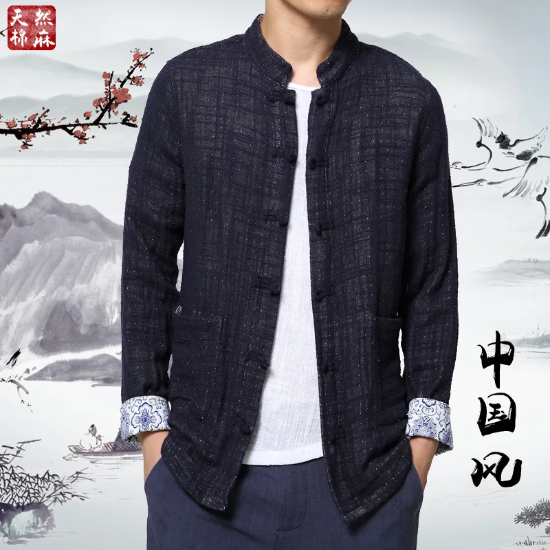 

Traditional Chinese Clothing Men Cotton Linen Tang Suit Mens Solid Master Kung Fu Tai Chi Costume Male Tops Jackets CN-005