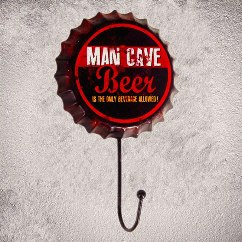 

" Man Cave Beer " Vintage Beer Cap Hook Metal Tin Sign Bar Pub Plate Man Cave Home Wall Painting Decor