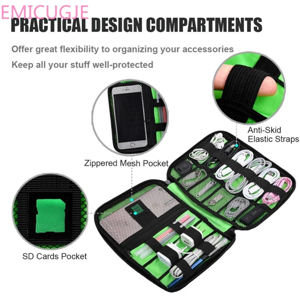 

Organizer black Nylon Phone Charger Case For Electronic Accessories hard drive Storage bags Portable Travel zipper USB Cable Bag