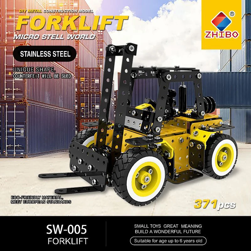 

371PCS Forklift Truck Model Metal Building Blocks Bricks City Engineering Vehicles Block Toy for Kids