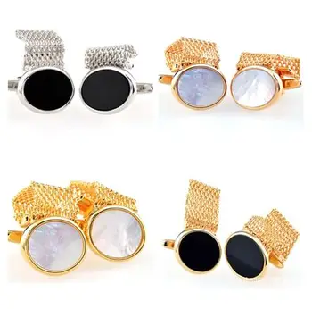 

10pairs/lot Classic Oval Shell Chain Cufflinks Black Glass Chain Cuff Links Men's Fashion Jewelry Accessory Vintage Business