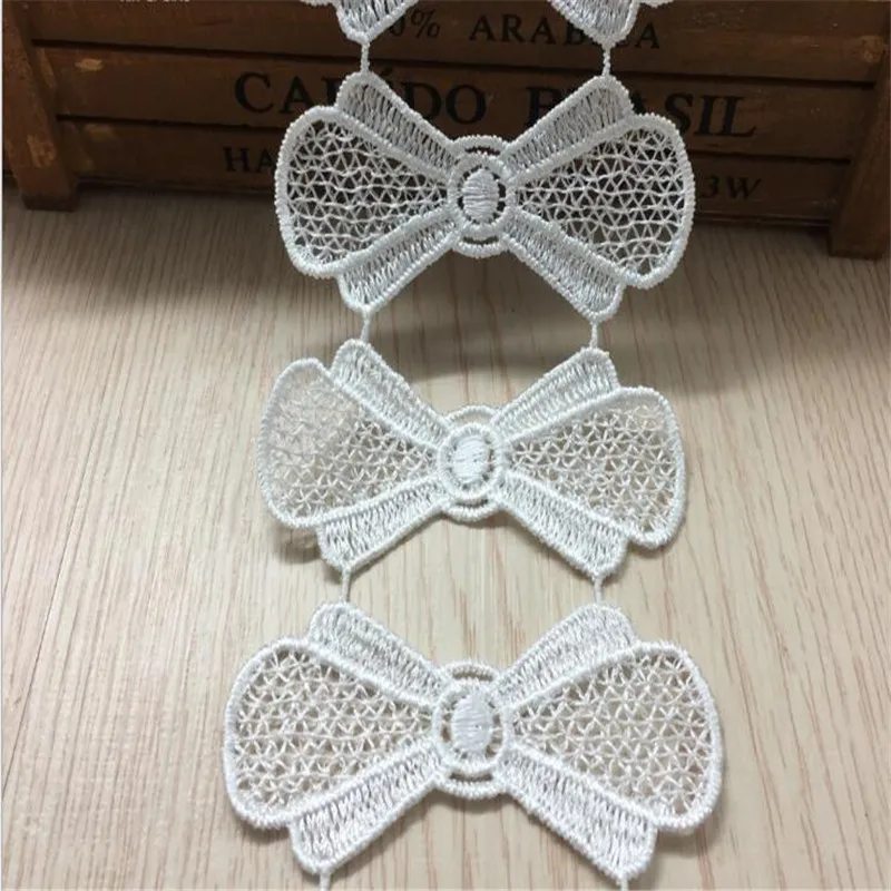 

1 yard Butterfly Bow Embroidered Lace Edge Trim Ribbon Applique DIY Sewing Craft Crochet Vintage Wedding Bridal Dress Clothes