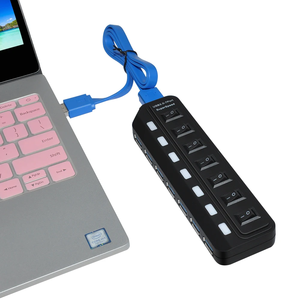 DeepFox USB 3,0 концентратор быстрая скорость 5 Гбит/с usb-хаб разветвитель с переключателем вкл/выкл концентратор для ноутбука