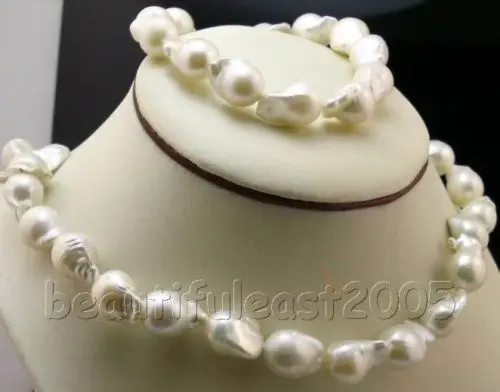 

Free shipping@@@@@ Lovely irregular Baroque Nuclear pearl 11-15mm necklace&bracelet sets 925s clasp