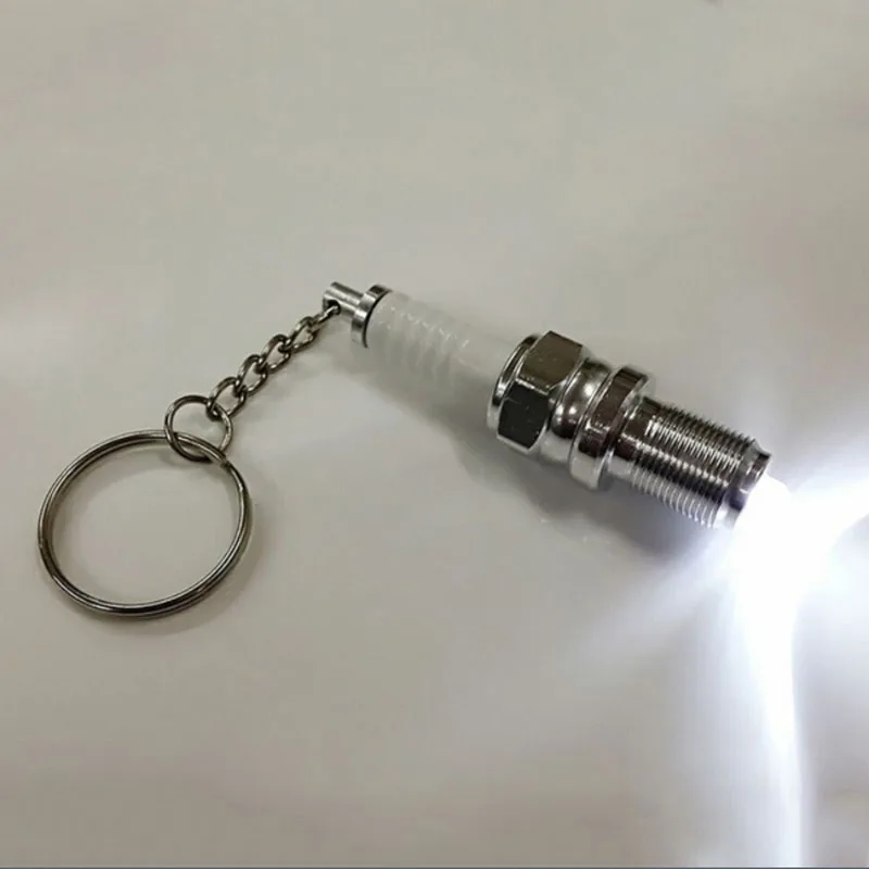 car keychain creative LED key chain spark plug motorcycle key ring auto accessories for bmw ford lada kia vw honda peugeot