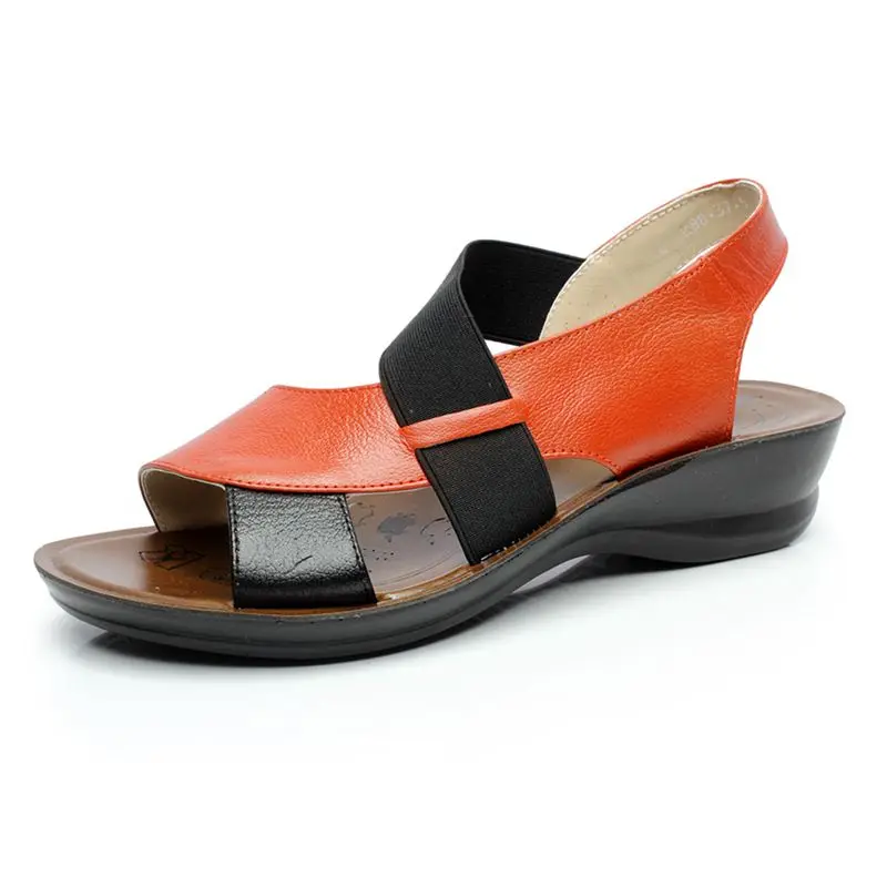 OUKAHUI модные Piel Genuina Sandalias Mujer/ г. женская летняя обувь сандалии клин пятки мягкая подошва открытый носок Эластичная лента сандалии - Цвет: Orange