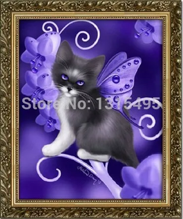 

New Arrival Needlework diy Diamond painting butterfly with cat square diamond 3d cross stitch rhinestone pasted painting B098
