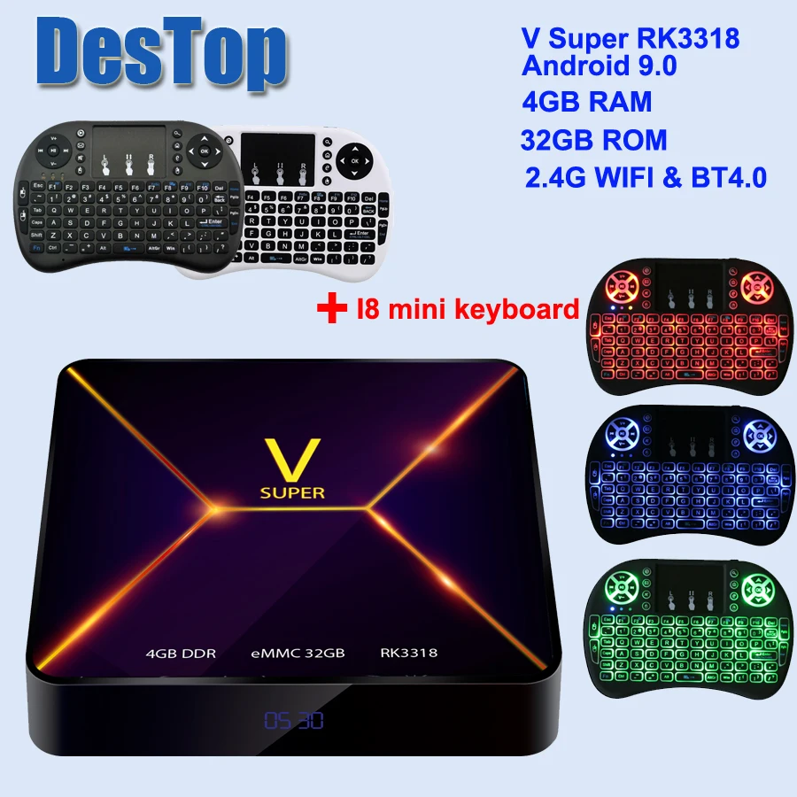 

Super V Rockchip RK3318 Quad Core 64Bit Android 9.0 TV Box RAM 4G ROM 32G 4K VP9 HDR H.265 HD 2.0 BT 4.0 meidia player tv boxes