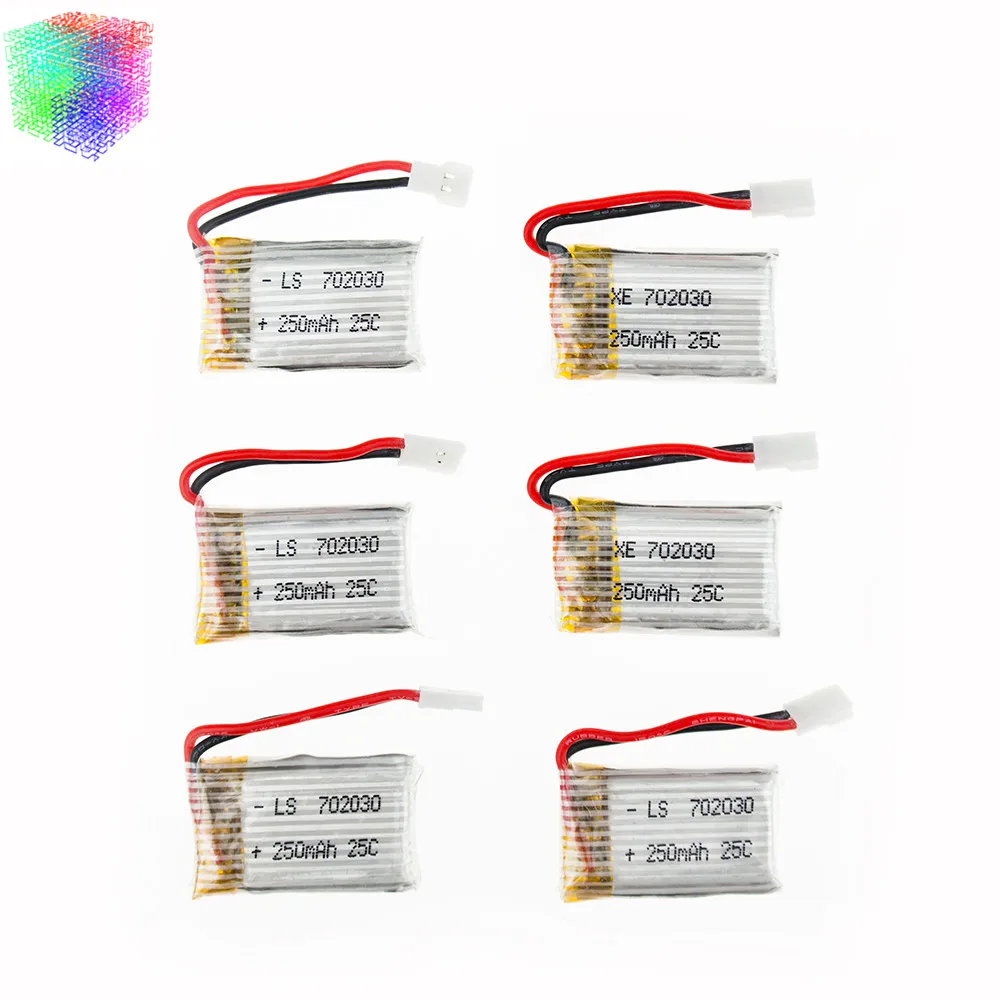 

6pcs 3.7v 250mAh 25C Battery for Syma X4 X11 Hubsan H107 H107C H107L JD385 JJ1000A H108C U816 WLtoys v966 RC Quadcopter Drone