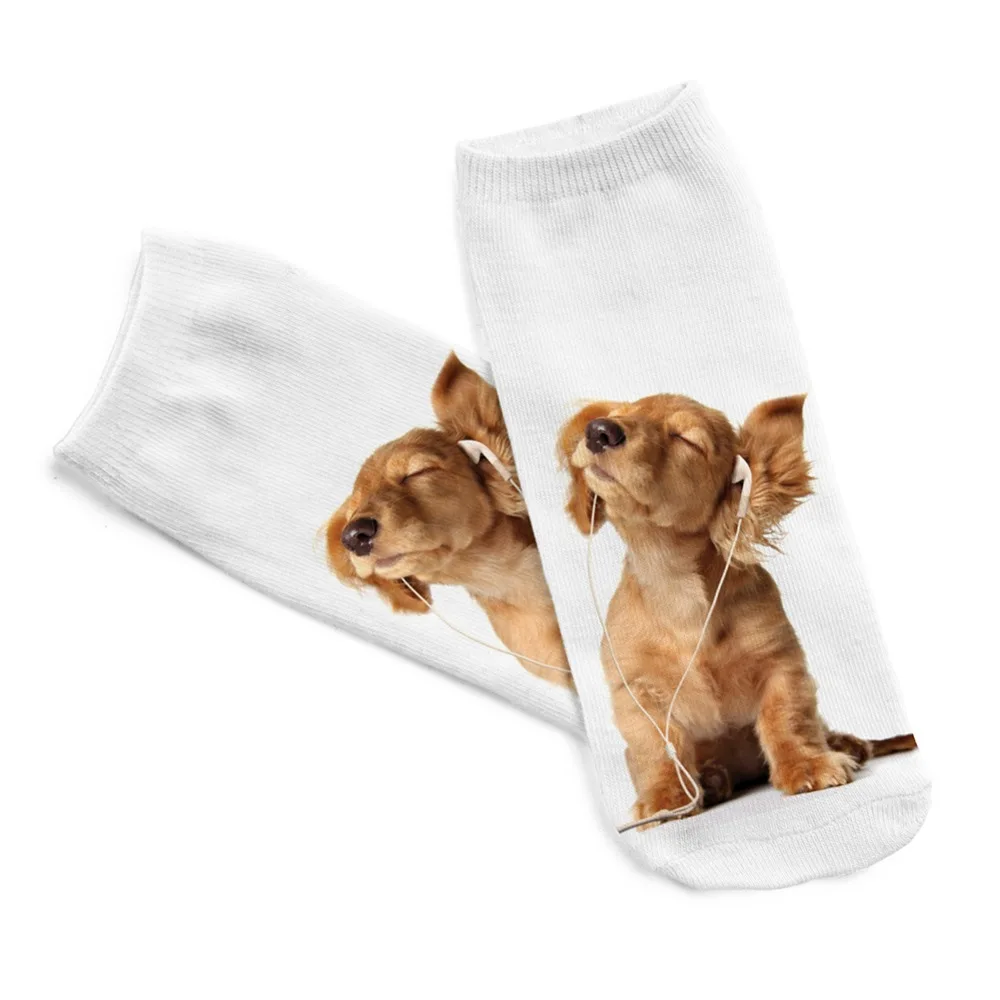 Enjoy Music Dog 3D Print Socks Casual Harajuku Art Socks Low Cut Funny Sock Animal Ankle Women Happy Sock Fancy Short Harajuku
