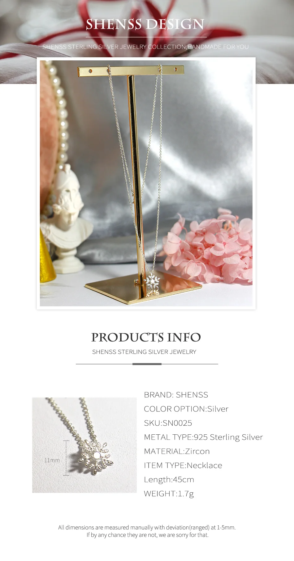 Шикарное качество серебро 925 ювелирные изделия в форме снежинок Циркон Цепочки и ожерелья S925 стерлингового серебра Цепочки и ожерелья для