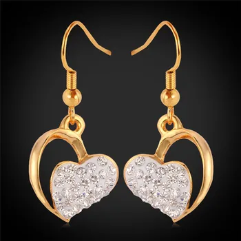 

New Gold Color Gorgeous High Quality Austrian Rhinestone Romantic Heart Drop Earrings Fashion Jewelry For Women E3064
