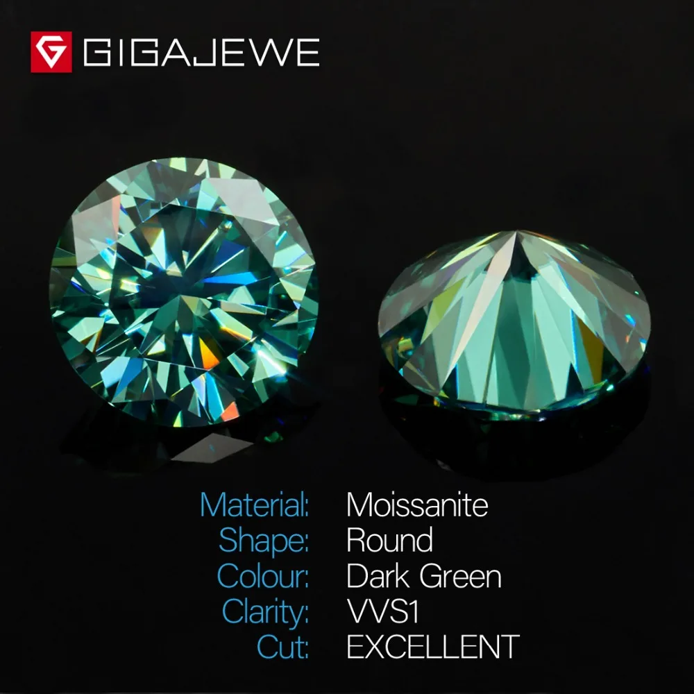 GIGAJEWE Муассанит 1.0ct темно-зеленый круглая огранка лабораторный алмаз драгоценный камень россыпью для DIY ювелирных изделий делая подарок девушке