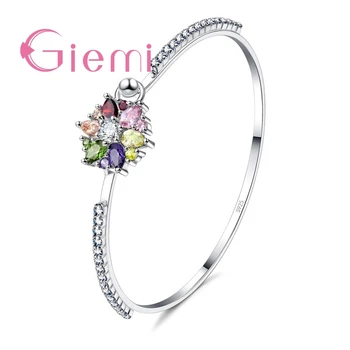 

Pop Flower Pattern Delicate Colorful Crystal Petal Ring For Women Anniversary Engagement Vow Jewelry 925 Sterling Silver
