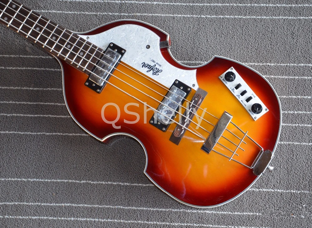 Высшее качество QShelly пользовательская sunburst hofner Скрипка 4 струны H5001 CT flame maple