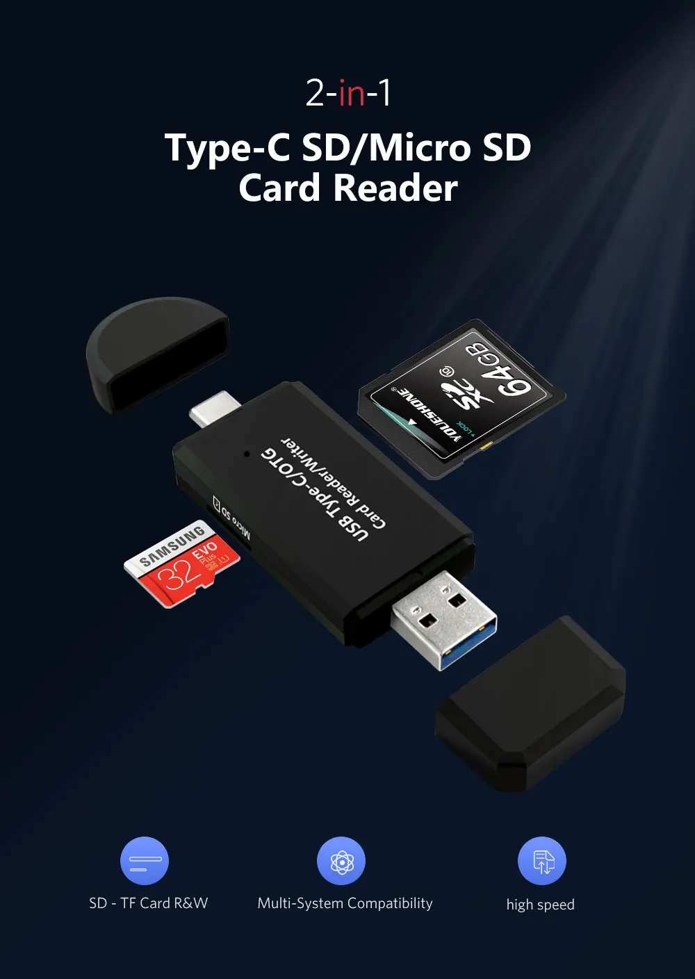 Тип C & micro USB и USB 3 в 1 OTG картридер высокоскоростной USB3.0 Универсальный OTG TF/SD для Android компьютер удлинитель-переходник