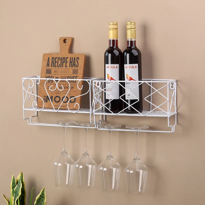 Baffect Wall Hanging Wine Storage Rack Iron Cup Storage Holder Double Layers Sundries Storage Organizer Wine Shelf Home Decor