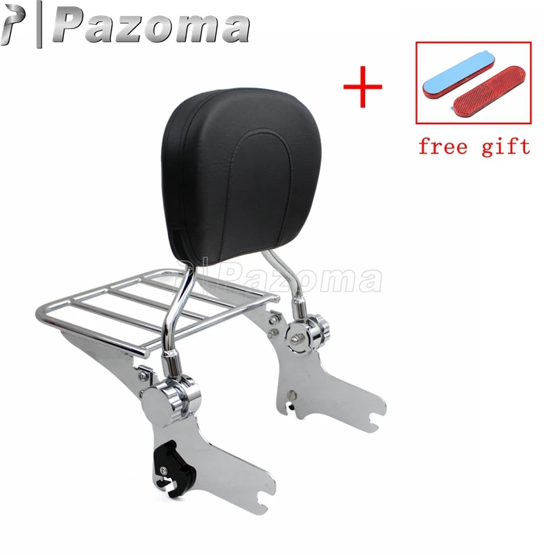 

Chrome Motorcycle Adjustable Rear Passenger Sissy Bar Luggage Rack Detachable Backrest Pad Bracket Holder for Harley Touring