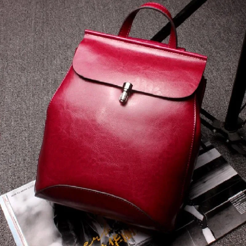 

2017 New Fashion Lady Genuine Leather Hand bag Korean Fashion Oil Wax Leather Backpack L6083