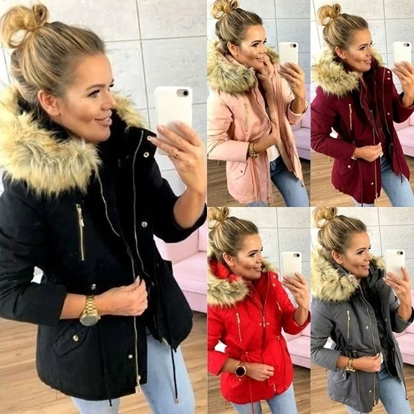 

2018 Winter Womens Parka Casual Outwear Military Hooded Coat Women Fur Coats Woman Clothes Manteau Femme Winter Jacket Plus Size