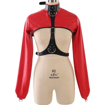 

Red PU Leather Harness Body Bondage Adjustable Size Lingerie Sexy Punk Goth Dance Party Club festival Rave Wear for Women Tops