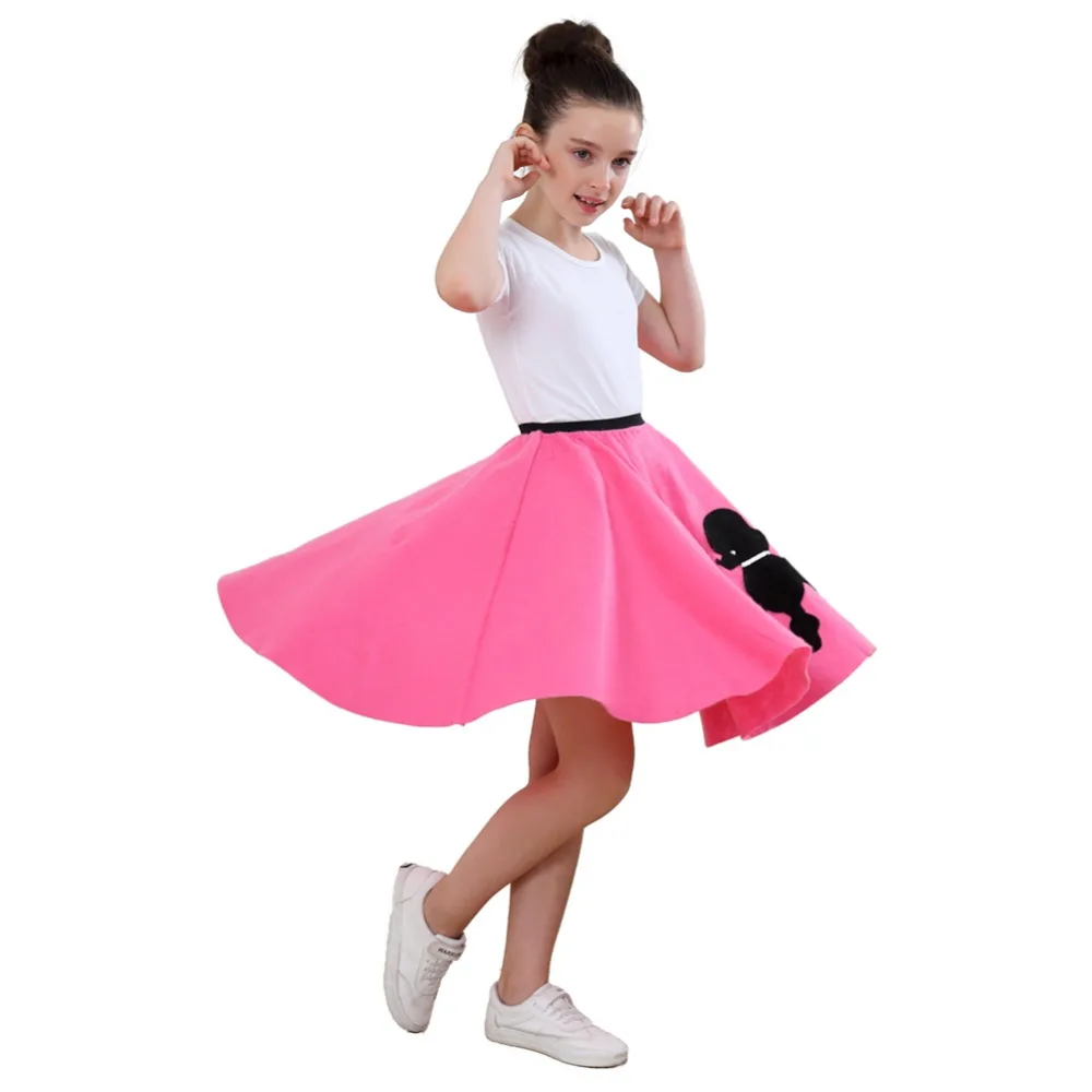 Kids Poodle Skirt With Musical Note Printed Scarf Hot Pink Blue Kid costumes Halloween Cosplay