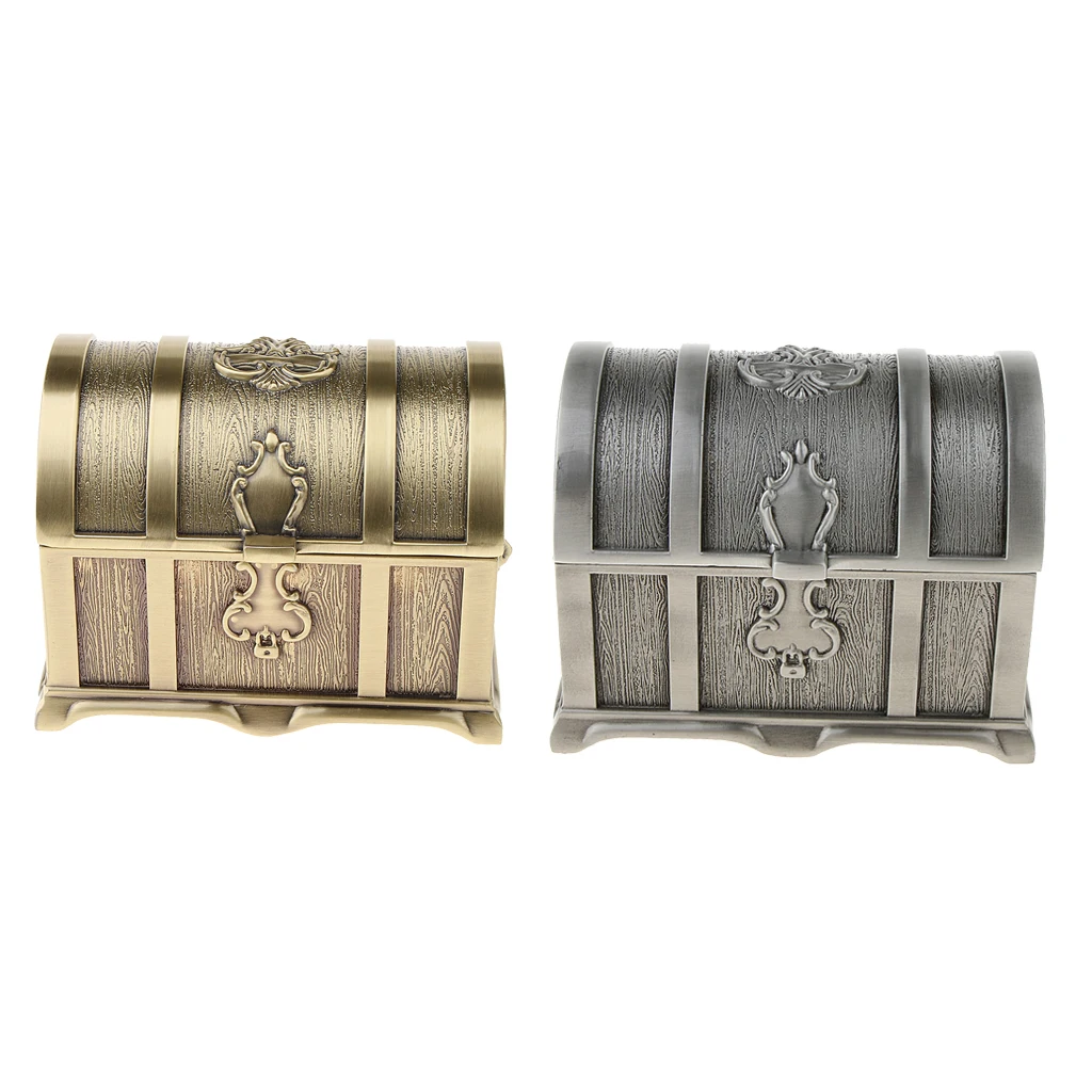 Rectangle Vintage Zinc Alloy Metal Treasure Chest Trinket Jewellery Box