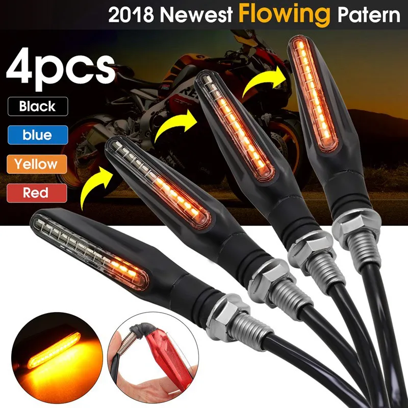 

4pcs Universal Motorbikes flowing Water Flicker Motorcycle Led Turn Signal light Indicators Blinkers Flexible Bendable lamp