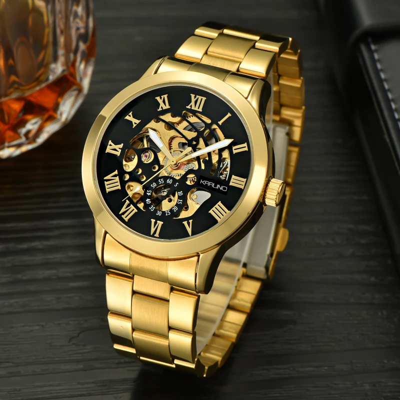 

KARUNO Luxury Gold Men's Watch Automatic Mechanical Watch For MenClock Relogio Masculino Man Stainless Steel Business Wristwatch