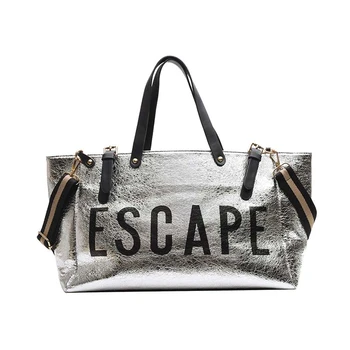 

Quality PU Leather Women Handbags Large Capacity Female Shoulder Bags Letter Sliver Black Tote Ladies Shipping Bags Sac A Main