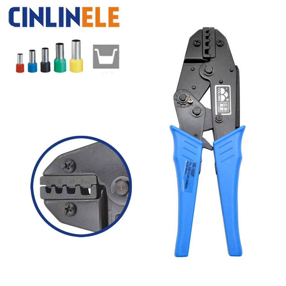 

HS-16GF 4,6,10,16mm^2 11-5AWG RATCHET CRIMPING PLIER(EUROPEAN STYLE) Electrical Terminals Crimper Tools Blue Handle