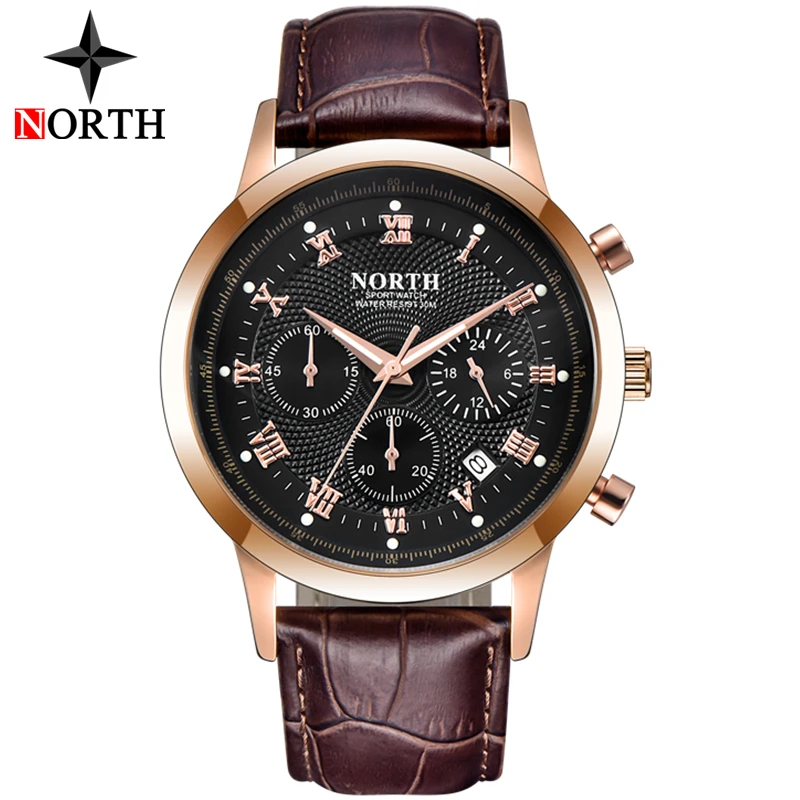  NORTH Mens Watches Top Brand Luxury Men's Army Military Sport Watch Men Casual Leather Waterproof Q