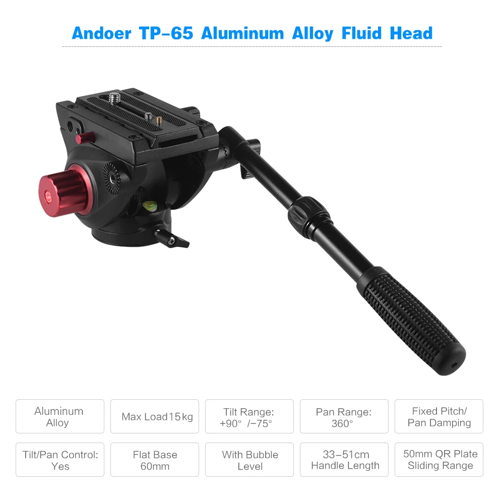 Andoer TP 65 алюминиевая гидравлическая головка с трёхмерной головкой штатива