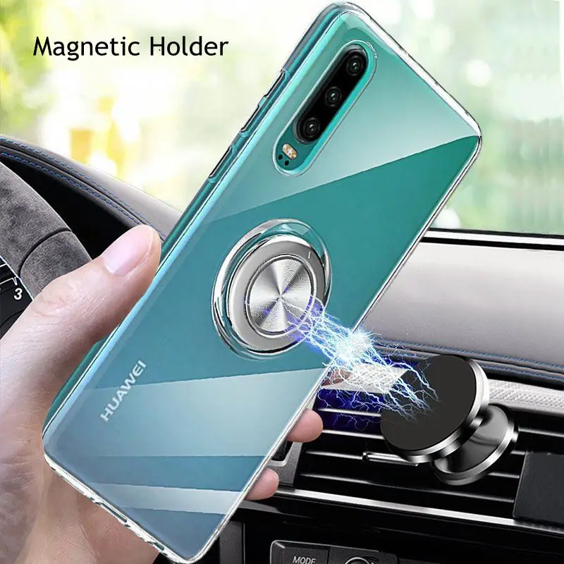 

Mate20X Metal Ring Magnetic Case For Huawei p20 pro p20 lite Silicone Case For Huawei p30 pro p30 lite HonorV20 Nova4 Clear Case
