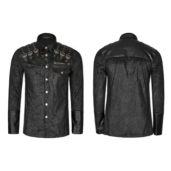 

Punk Men's Gothic Heavy Metal Punk Shoulder Long Sleeve Steampunk Blouses Black Shirt With Collar
