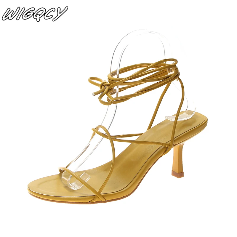 

2019 Summer Fish Buckle Strap Sexy High Heels Dress Sandals Women Brand Designer Fashion Lady Fine heel Sandals Lace-Up