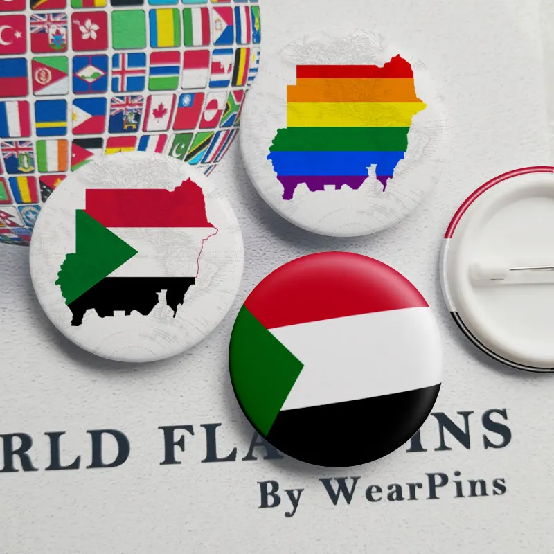

Sudan Flag Map Tin Button Pins LGBT Gay Rainbow Pride Tin Button Badges