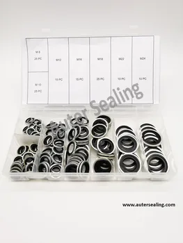

Metric 125 pcs 7 different popular sizes Bonded seal kit High quality Bonded Washer seals Self Centering rubber bonded seal box