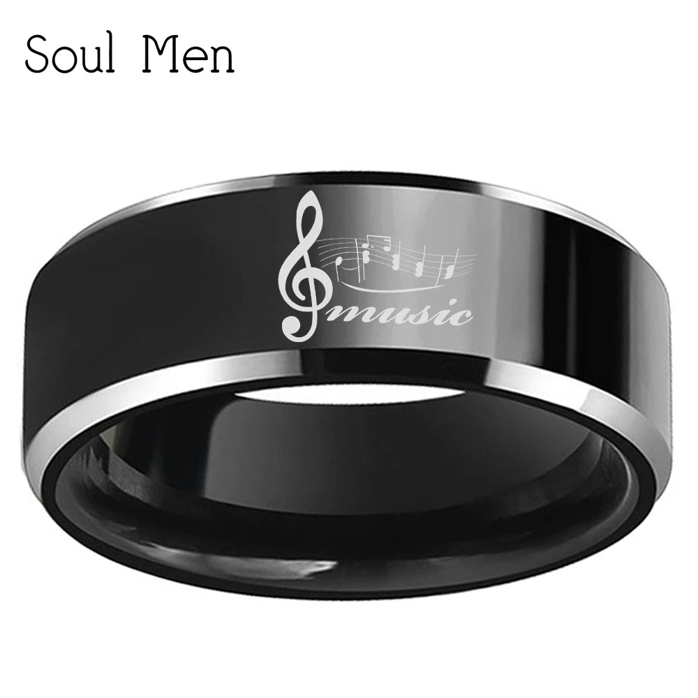 Под заказ выгравировано стилизованное под музыкальную ноту линия с музыкальным словом под 8 мм черное вольфрамовое обручальное кольцо для мужчин и женщин