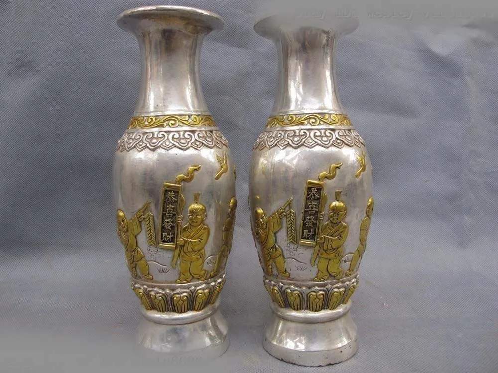 Livraison Gratuite Chinois Blanc Cuivre Argent Fengshui Six Garcon