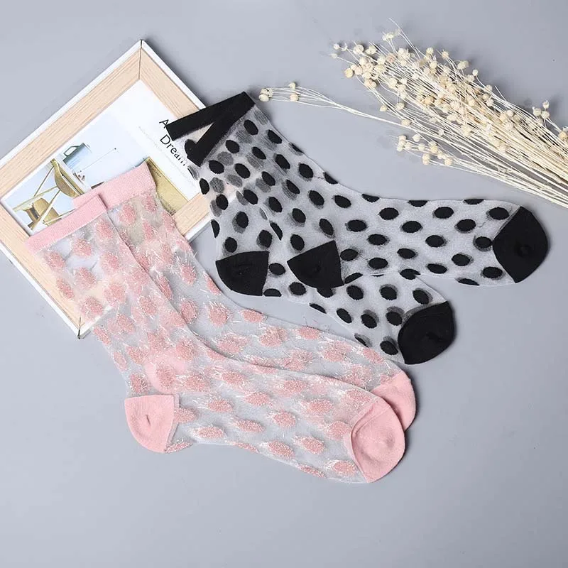 Женские прозрачные носки [COSPLACOOL] в горошек Harajuku Calcetines модные сексуальные